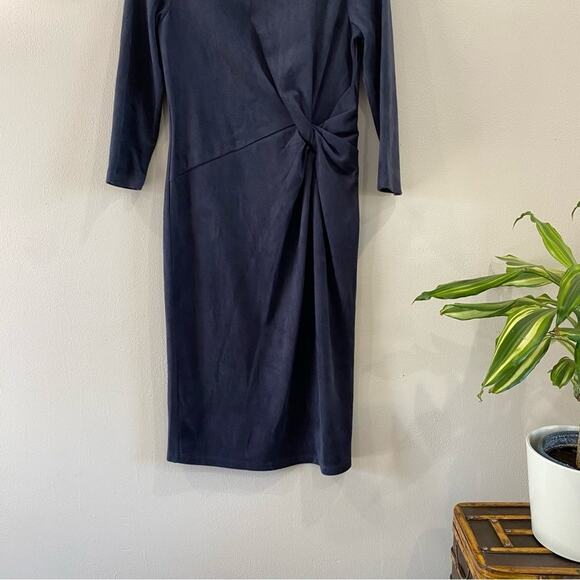 J. McLaughlin Sia Faux Suede Stretch Dress XS Blue Classic Chic Career Midi - Picture 5 of 9